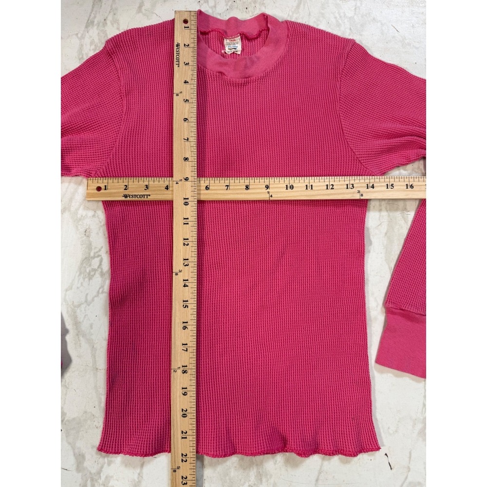 Fruit of the Loom Thermal Shirt Mens Large Pink Good Vintage 70s Waffle Knit - Picture 4 of 5